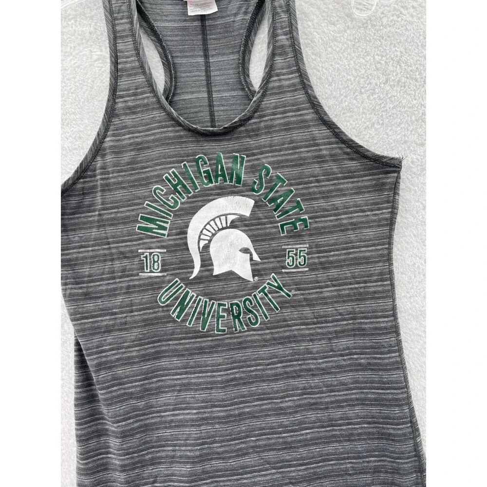 Michigan State Spartans Tank Top Shirt Women Large Gray Cotton Polyester MSU Top